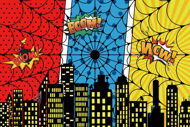Superhero Baby Shower Birthday Backdrop City Building Super Hero Party Photography Background Photo Studio Custom Name Banner
