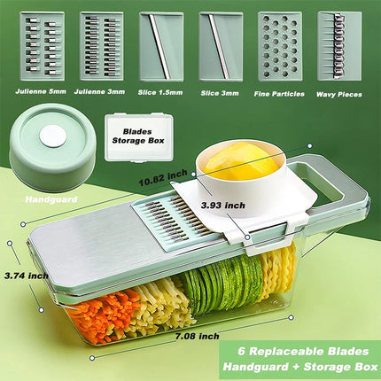 LMETJMA 6 in 1 Vegetable Slicer Mandoline Vegetable Slicer with 6 Interchangeable Blades Veggie Slicer Julienne Shredder JT105
