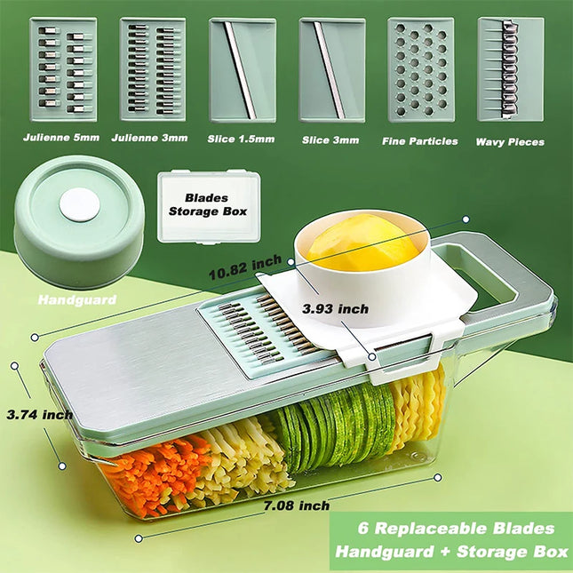 LMETJMA 6 in 1 Vegetable Slicer Mandoline Vegetable Slicer with 6 Interchangeable Blades Veggie Slicer Julienne Shredder JT105