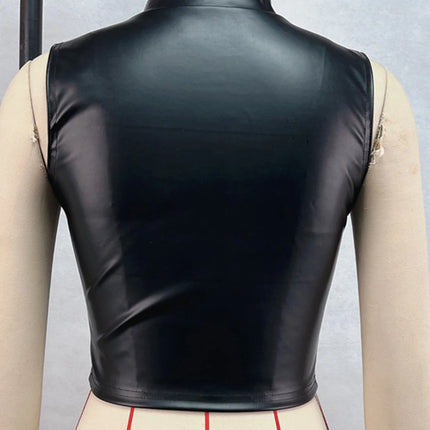 Sexy black zipper leather crop top women clothing summer body PU tank tops woman vintage gothic clothes streetwear top outfit