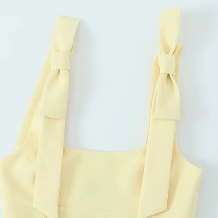 WOMAN 2025 Bow Crop Top Woman Yellow Sexy Backless Top Women White Sleeveless Tops for Women Summer Camisole Bustier Top Female