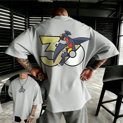 Pokemon  30th Anniversary Garchomp Printed T-shirt Summer Men's and Women's Loose Casual Hip Hop Trendy Short Sleeve Top