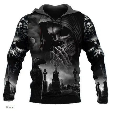 2023 New Men's Skull Hoodie Sweatshirts 3D print Head Pattern Hooded Pullover Autumn Fashion Casual Sweatshirt