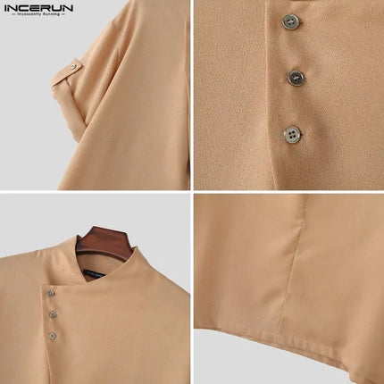 INCERUN Men Shirt Solid Color Half Sleeve Korean Style Men Clothes Streetwear Summer 2026 Stylish Casual Tops Male Shirts S-5XL