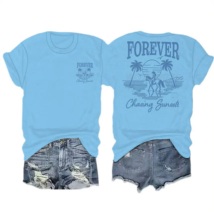 Forever Chasing Sunsets Retro Tshirts Ocean Beach Short Sleeve T-shirts Men Women Fashion Vintage Summer Vibes Casual Streetwear