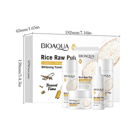 5PCS Rice Puree Rejuvenating And Moisturizing Whitening Firming Anti-aging Beauty Facial Serum Cream Toner Lotion Skincare Set