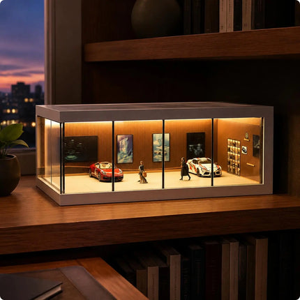 1/64 Scale Display Box Clear View LED Lit Model Display Box Acrylic Car Case Scene Design Diecast Car Showcase Easy to Assemble