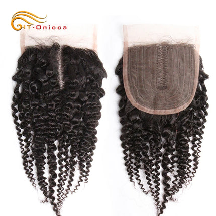 Jerry Curl Closure Human Hair Brazilian Curly 4x1 T Part Lace Closure With Baby Hair Natural Color Middle Part Curly Closures
