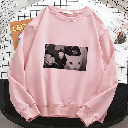 Streetwear Smoking Cat Hoodies Hip Hop Fleece Sweatshirt Soft Breathable O-Neck Pullover Casual Female Clothes