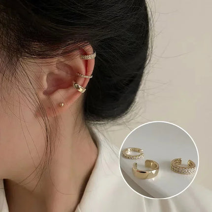 Fake Piercing Double Layer Circle Ear Cuff Faux Earrings for Women Personality Vintage Stainless Steel Ear Clips Party Jewelry