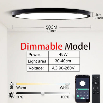 MARPOU 50CM Large Led ceiling lamp with Smart APP Remote Control Ultrathin Light fixture Ceiling Lights for Bedroom Living Room