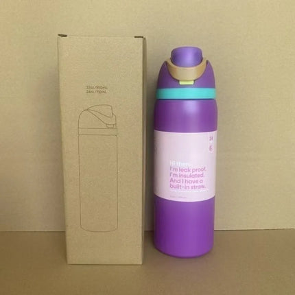 New 32oz24oz double-layer fruit cup large capacity direct drinking straw thermos bottle portable outdoor sports bottle