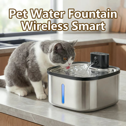 3.5L Cat Water Dispenser Stainless Steel Wireless Smart Pet Water Feeder 4000mAh Rechargeable with window Cat Water Fountain