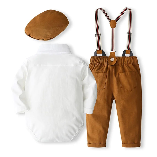 Pudcoco Newborn Baby Boys 3Pcs Gentleman Outfits Long Sleeve Bowtie Romper + Suspender Pants + Hat Set Infant Clothes 0-24M
