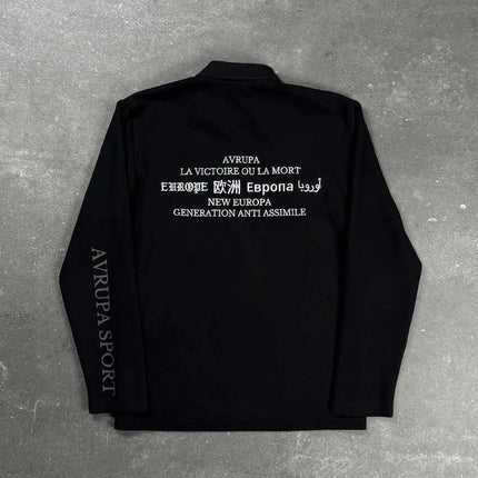 Retro Long Sleeve Polo Shirt Y2k Casual Loose Letter Pattern Embroidery T Shirts Street Sweatshirt Men Cotton Jersey Lapel Golf