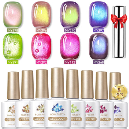 BORN PRETTY Cat Magnetic Moonlight Gel Nail Polish Set 10ml Sparking White Silver Water-light Soak Off UV Gel Nail Art Manicure