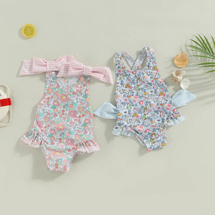 ma&baby 1-6Y Toddler Infant Kid Baby Girl Swimsuit Floral Print Bow Backless Swimwear Summer Beachwear Bathing Suit
