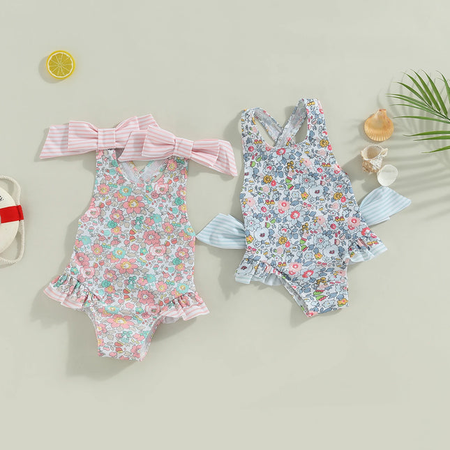 ma&baby 1-6Y Toddler Infant Kid Baby Girl Swimsuit Floral Print Bow Backless Swimwear Summer Beachwear Bathing Suit
