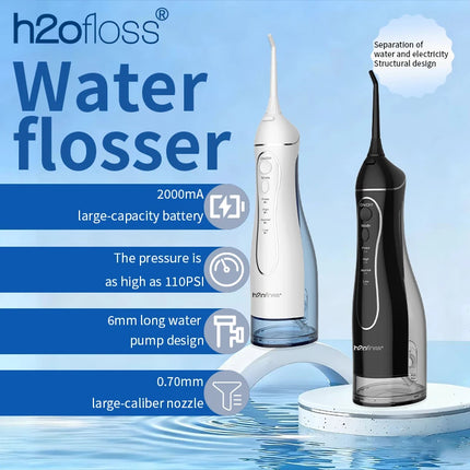H2ofloss Water Flosser For Teeth Portable Oral Irrigator Dental Water Jet High Pressure Cleaning Mouth Machine 300ML 4 Modes