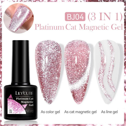 LILY’CUTE 7ml Ultra Shine Cat Eye Nail Polish Rainbow Laser Dual Beam Crystal Nail Gel Varnishes Soak Off Semi Permanent UV Gel