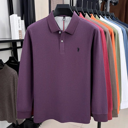 100% pure cotton autumn and winter men's fashion sports brand embroidered pony long-sleeved polo shirt business casual T-shirt