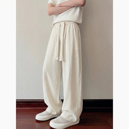 Casual sportpants Men Linen Feel Casual Pants Elastic Waist Breathable Summer Ice Silk Trousers Loose Fit Straight Leg Outdoor