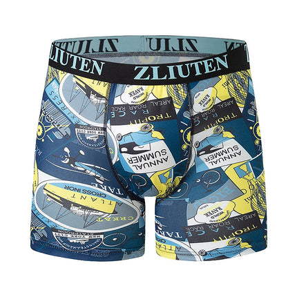 5 Pcs Men's Fashion Printing Long Underwear Boxer Shorts Holiday Wind Beach Shorts Comfortable Youth Sports Riding Stretch Pants