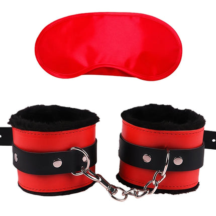 Goods For Adults Set Sexy Leather Plush Handcuffs Blindfold Spanking Soft Whips Tying Cotton Rope Couple Games Bondage Equipment