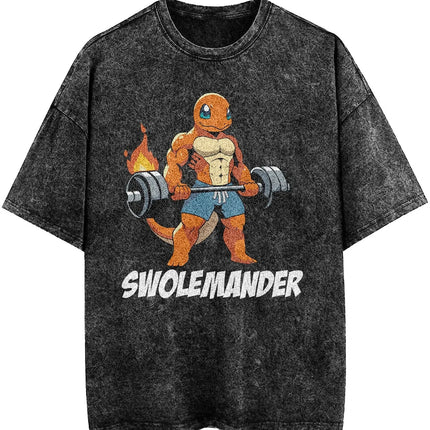 Pokemon Squirtle Squirtbro Gym Parody T Shirt Men 2026 Summer Vintage Acid Wash Oversized Tee Anime Streetwear