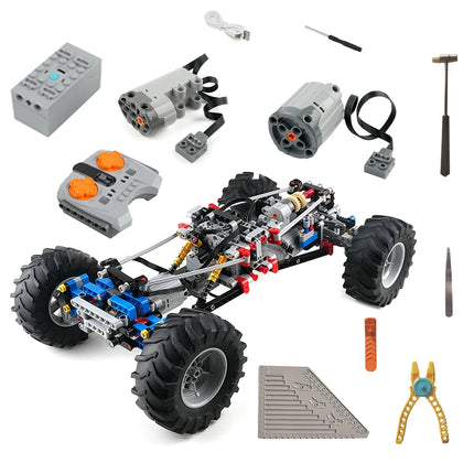 4WD RC Car Chassis Electric Set Building Block Motor Wheels RC Reciever Battery Box Functions Simulation Spray MOC Technical Toy