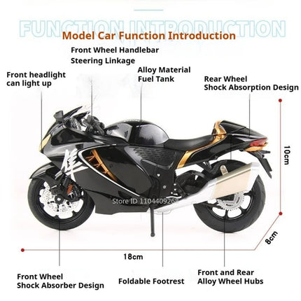 Scale 1:12 Suzuki Hayabusa GSX250R Motorcycle Model Toy Car Alloy Body Rubber Tires Music Light Motor Models Collectible Item