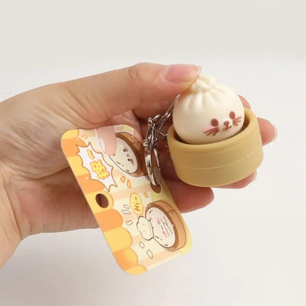 1/2Pcs Decompression Bun Clicker Keychain Mini Steamed Bun Stress Relief Toy Pendant Backpack Hanging Decoration·