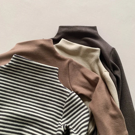 Autumn Winter Children T-Shirts 1-6Y Boys Girls Turtleneck Warm Striped Long Sleeve T Shirts Tops Tees Toddler Wear Kids Clothes
