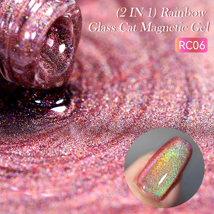 LILY’CUTE 7ml Ultra Shine Cat Eye Nail Polish Rainbow Laser Dual Beam Crystal Nail Gel Varnishes Soak Off Semi Permanent UV Gel