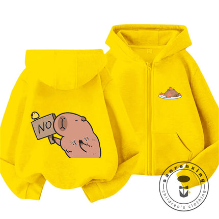 Kids Capybara Trendy Zip Up Hoodie Boys Girls Autumn Winter Cute Kawaii Cartoon New Style Children Hooded Sweatshirt