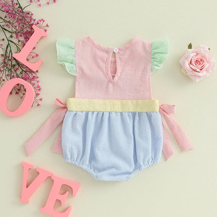 0-18M Easter Outfit Baby Girl Bubble Romper Infant Bow Plaid Bodysuit T Shirt Top Ruffle Sleeve Top Cute Summer Clothes