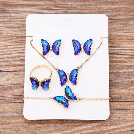 Nidin Lucky Butterfly Jewelry Sets For Women Wedding Jewelry 12 Colors  Zircon Earrings Bracelets Rings Pendant Necklace Gift