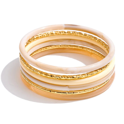 Yhpup 1Set 2026 Multi-Color Resin Layered Round Stacking Bracelet Bangle Spring Style Stainless Steel Fashion Jewelry Waterproof