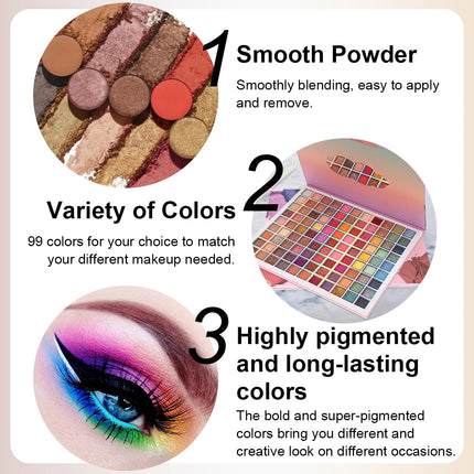 99 Colors Eyeshadow Palette Colorful Eyeshadow Palette, Matte Shimmer Glitter Rainbow Makeup Palle Christmas Day Gifts for Women