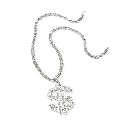 Men's Punk Hip Hop Silver Plated Pendant Necklace with Personalized Dollar Sign Rock Jewelry Rap Gift
