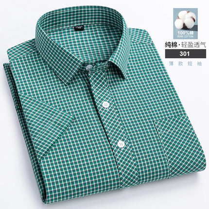 2026 Summer Cotton Plaid Short Sleeve Shirts For Men Plus Size Regular Fit Classic Young  England  Style Shirts Man's Clothing