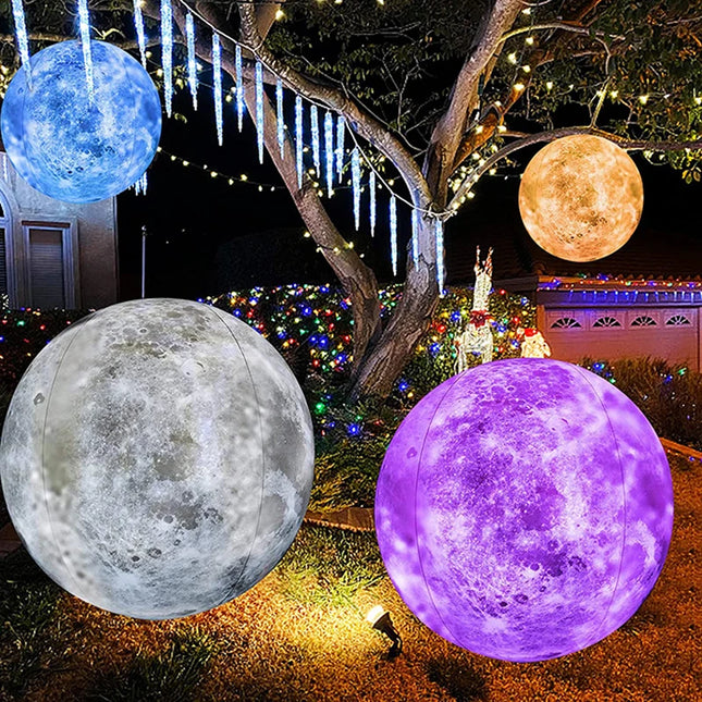 Pvc Inflatable 40cm Moon-Shaped 16-Color Changing Led Remote Control Light Ball for Outdoor Swimming Pool Floating Glowing Ball Outdoor Lawn Beach Decorative Ball