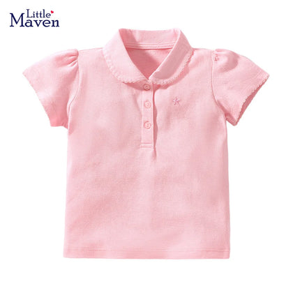 Little maven Girls Polo Shirts Summer Girls Shorts Sleeve Shirts Solid Pink Colors Children's t-shirts for Girls Clothes