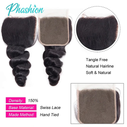 Phashion 5x5 28 26 Inch Deep Swiss Transparent Lace Closure Loose Wave Brazilian Remy Human Hair Curly For Black Women On Sale