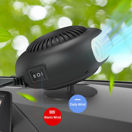 12V Car Heater 360° Rotatable Electric Heater Plug-In Heating Cooling Fan Windshield Defroster Demister ABS+fan