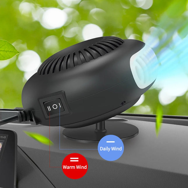 12V Car Heater 360° Rotatable Electric Heater Plug-In Heating Cooling Fan Windshield Defroster Demister ABS+fan