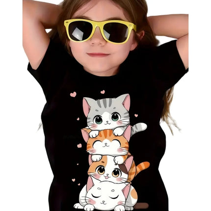 T-Shirts for Girls Fashion Capybara Children Clothes Summer Girls Clothes 7 to 8 Years Tops Cute Cat Printed Tees Child T-Shirt