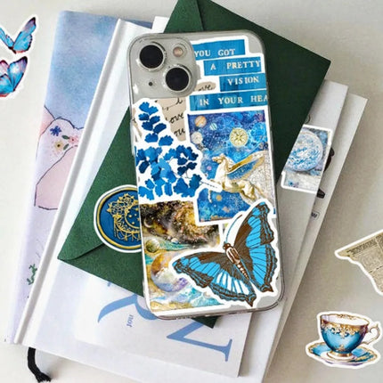 10/25/50pcs Retro Blue Aesthetic Art Stickers for DIY Scrapbooking Travel Luggage Water Bottle Phone Laptop Guitar Decals