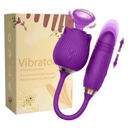 Telescopic Thrusting Sucker Vibrator for Women Rose Sucking Clit Stimulator Dildo Licking Vagin Anal Massager Sex Toys Couples