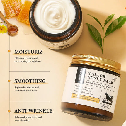 120g Beef Tallow Paste Deeply Moisturizer Brightening Wrinkle Remover Grass Fed Tallow Wild Honey Face Body Cream Skin Car